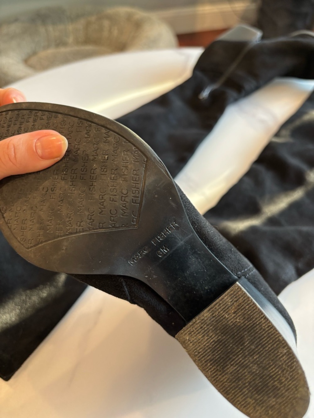 Marc Fisher Black Over-the-Knee Block Heel Boots - Picture 7 of 8